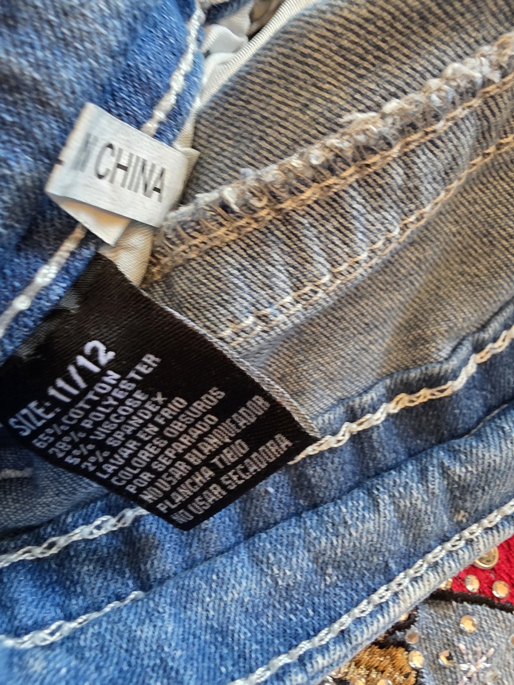 Sky Light Blue Boot Cut Jeans with Red Heart Embellished Back Pockets Size 11/12 - Picture 5 of 13
